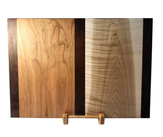 Cutting or Serving Board: Peruvian Walnut, Cherry, Curly Maple