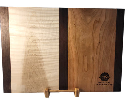 Cutting or Serving Board: Peruvian Walnut, Cherry, Curly Maple