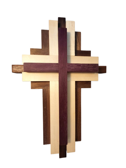 Three-Dimensional Cross-Purple Heart, Maple, Walnut