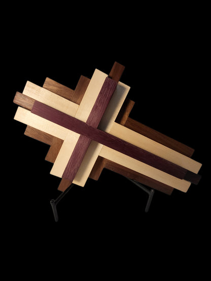 Three-Dimensional Cross-Purple Heart, Maple, Walnut