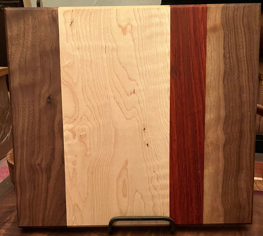 Cutting or Serving Board: Figured Walnut, Curly Maple, & Padauk