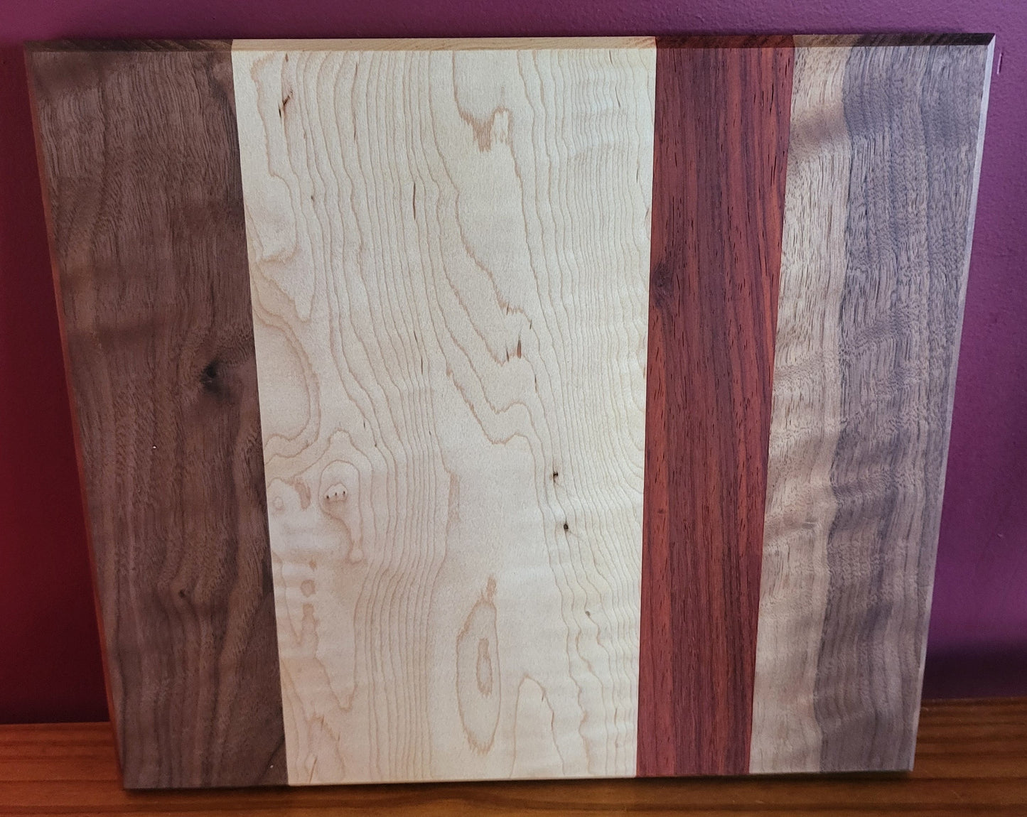 Cutting or Serving Board: Figured Walnut, Curly Maple, & Padauk