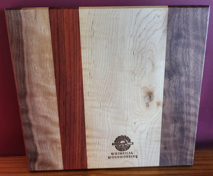 Cutting or Serving Board: Figured Walnut, Curly Maple, & Padauk